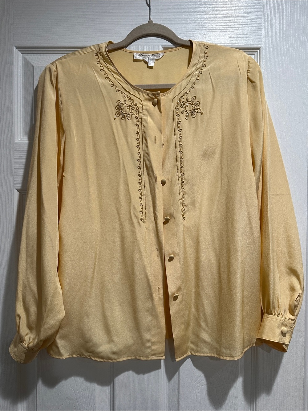 Vintage Laura & Jayne Light Yellow Embroidered Button-Front Women's Blouse